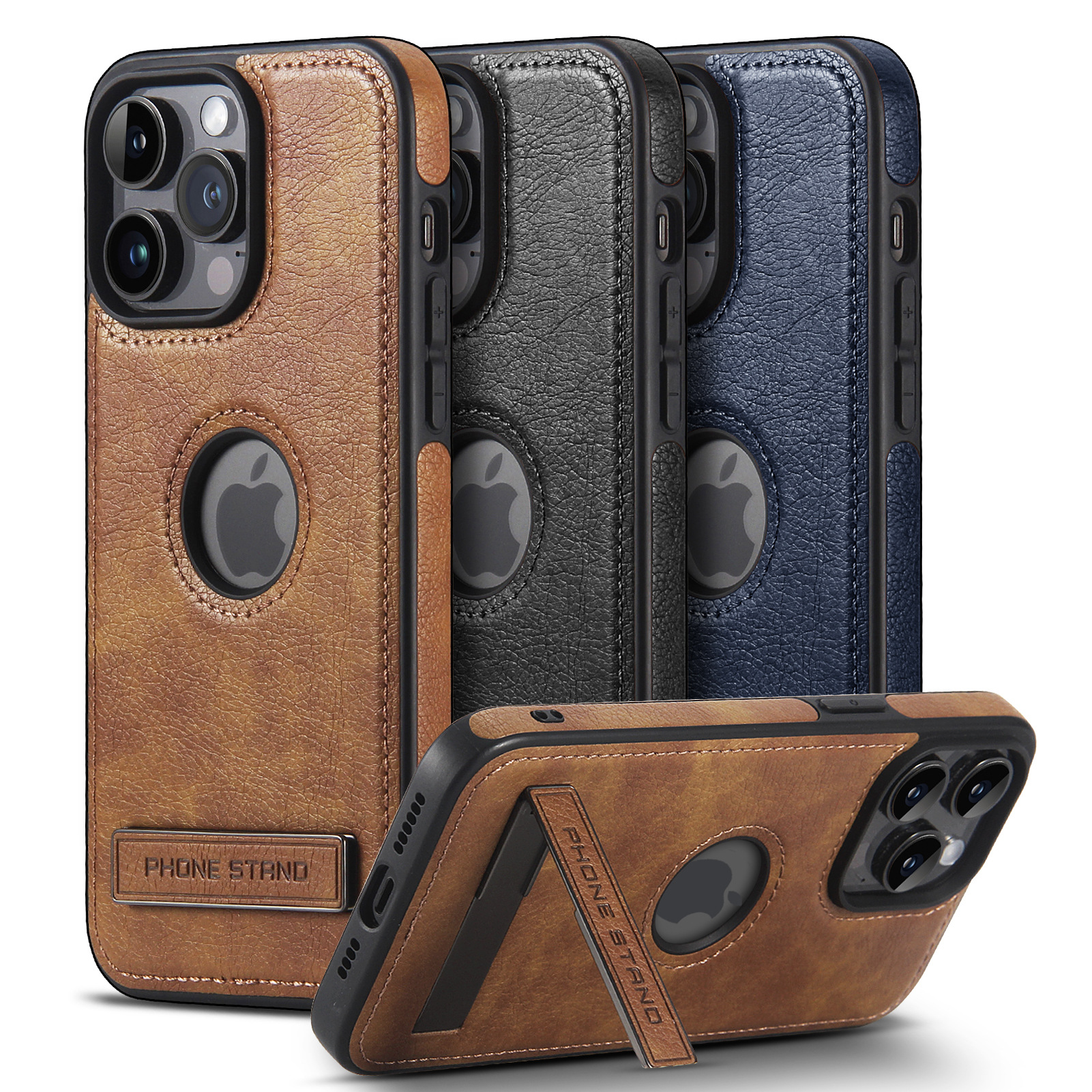 Suitable for Apple 16promax Leather Bracket Phone Case iPhone15 Drop-resistant Phone Case 14 Simple Men