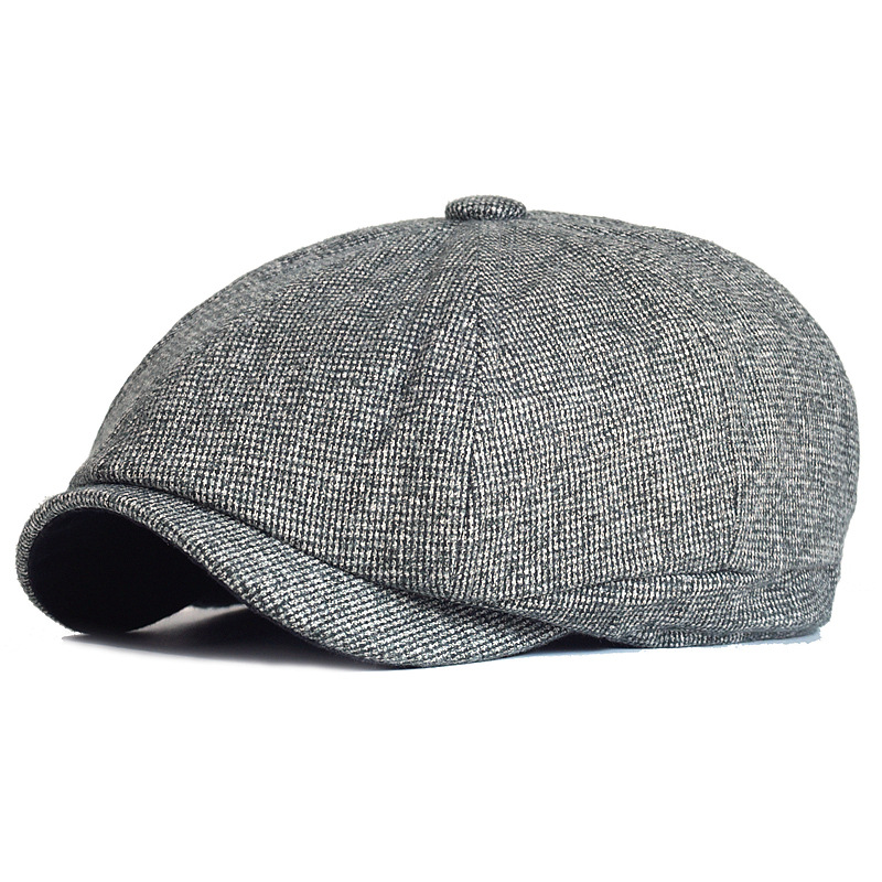 Octagonal hat men's young and middle-aged British warm hat fleece-lined autumn and winter retro peaked cap Beckham newsboy hat winter