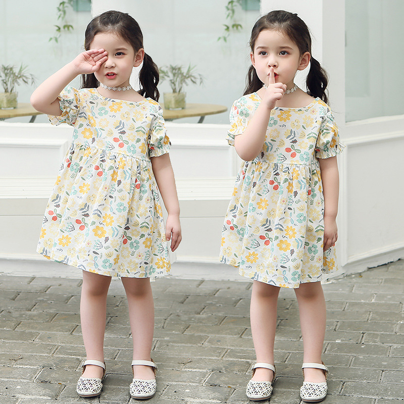 Spring and Autumn Korean Style Small and Medium-sized Girl's Children's Wear Flower Garden Cotton Baby A- Line Dress Children's Dress