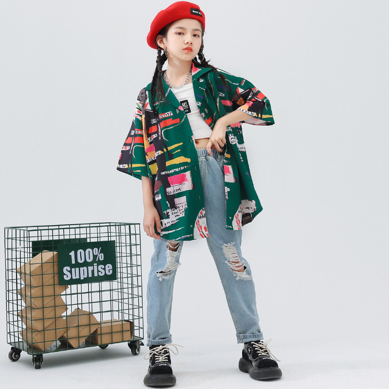 街舞兒童潮服套裝男童嘻哈hiphop復古港風套裝少兒架子鼓演出服女