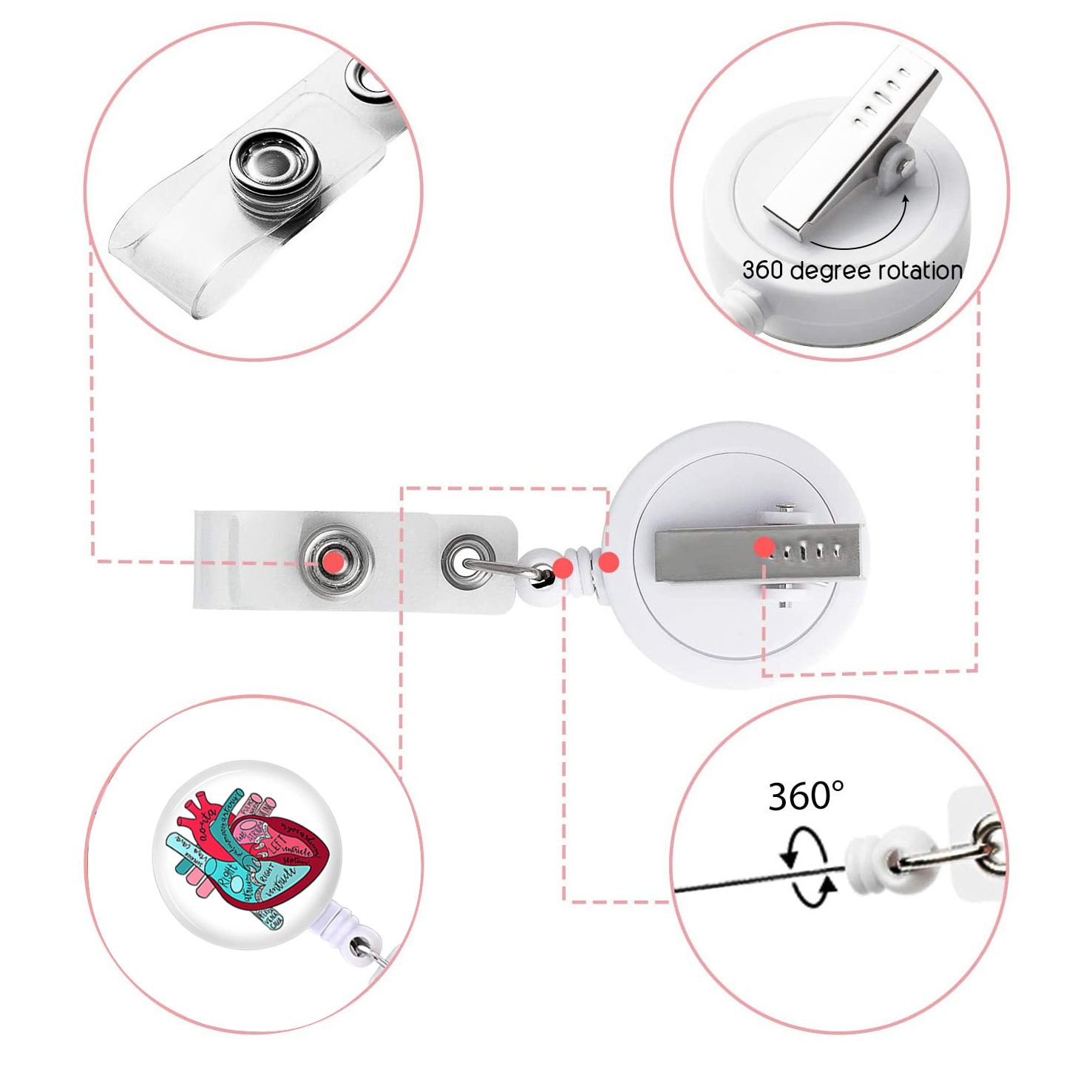 Heart, spleen, lung, brain, large intestine organ easy to pull button telescopic easy to pull ID button Doctor Nurse Badge button badge