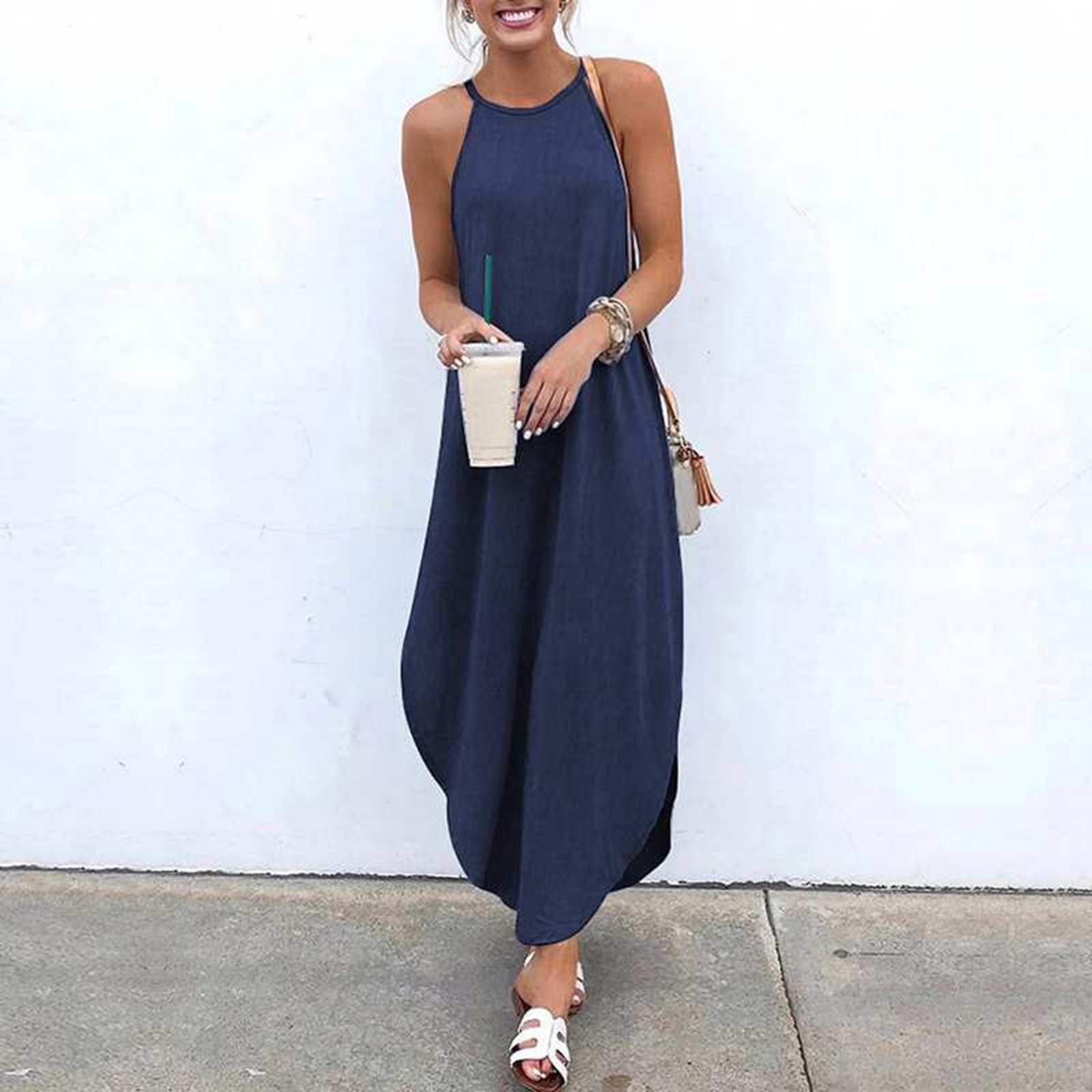 2021 Amazon summer new wash water denim irregular ladies sexy suspender dress spot