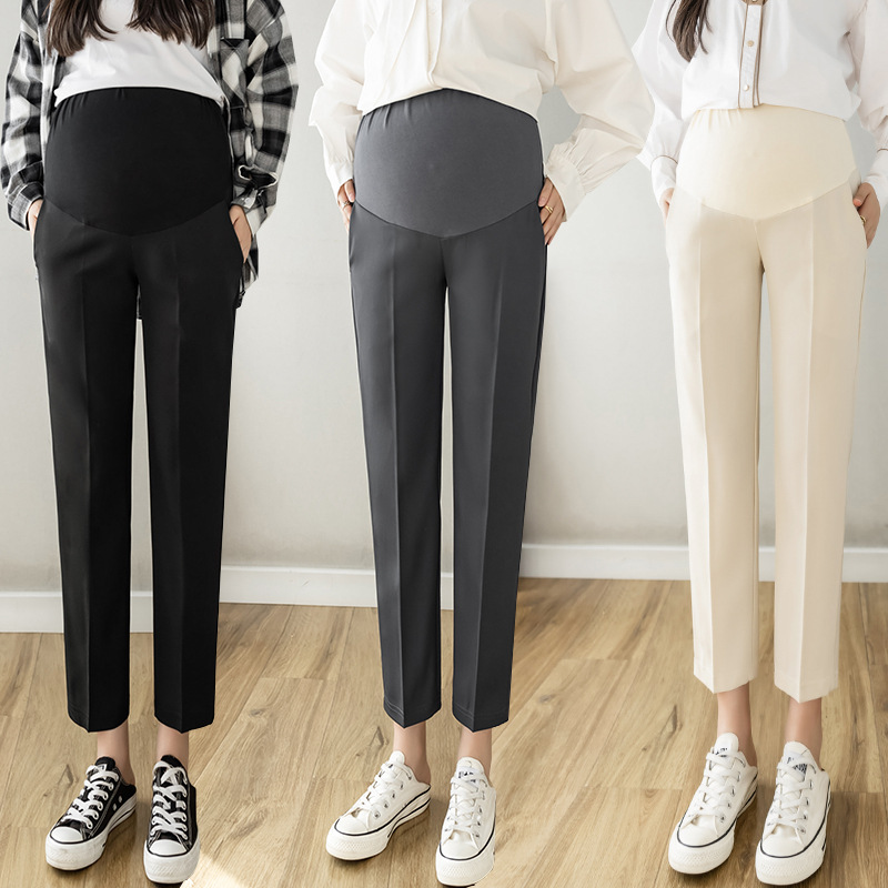 1683 Pregnant Women's Small Pants Spring Straight Casual Abdominal Pants for Outer Wear Ankle-length Pants Pregnant Women's Pants