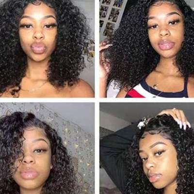 Cross-border wig European and American girls fashion chemical fiber headgear black medium short curly hair small curly hair African curly wig