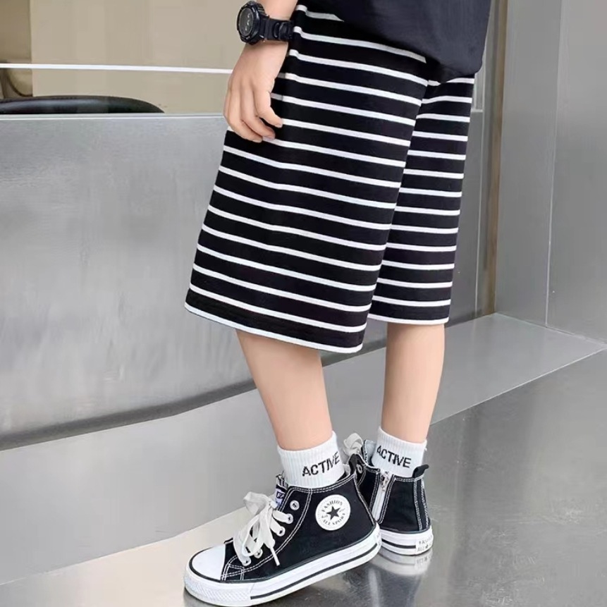 New Summer Children's Shorts Large Children's Breathable Thin Striped Five-point Pants for Boys and Girls Baby Casual Fashion Pants