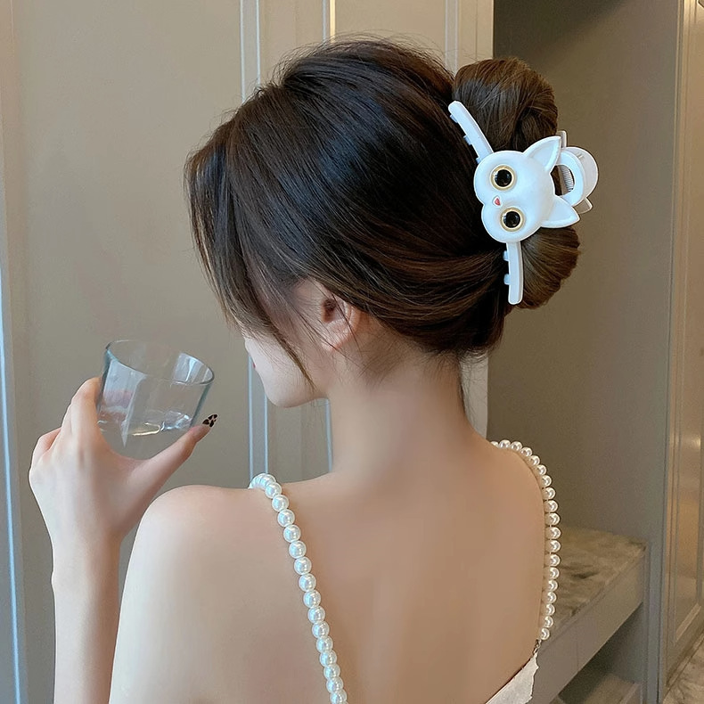 かわいい猫のヘアおだんご爪クリップ女性のヘアアクセサリーデザイン感度大型サメクリップトレンディなピン帽子|undefined