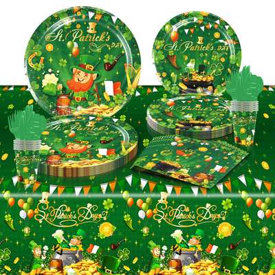 New St. Patrick's Day theme party decoration paper plate tissue tablecloth disposable party tableware suit