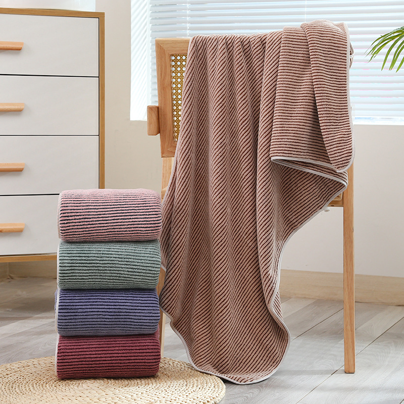 Coral fleece striped bath towel soft absorbent men's and women's big towel plus LOGO a generation of hair stall gifts