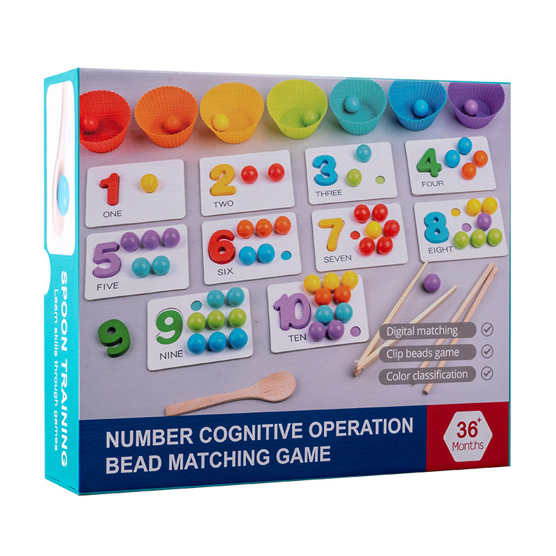 Wooden Number Computing Clip Beads Matching Game Children's Early Education Educational Toys Building Blocks Color Classification Cup Cross-Border