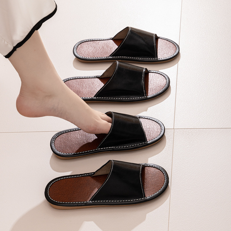 Summer High-end Handmade Full Cowhide Slippers for Men and Women Home Use Non-slip and Non-stinky Foot Leather Soft Bottom Summer