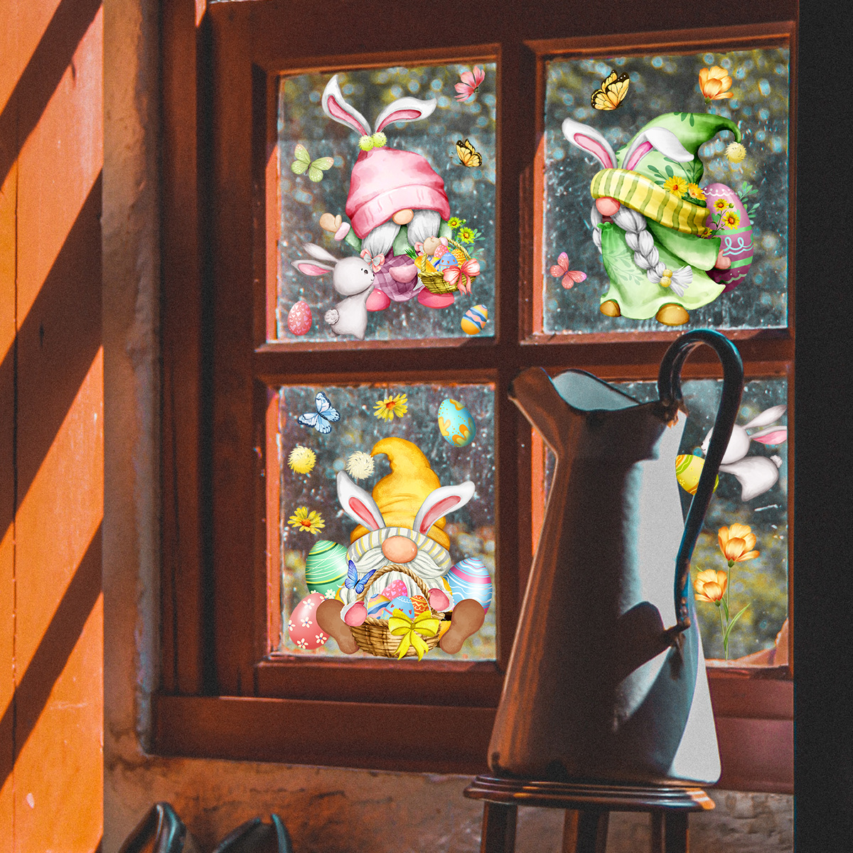 DJ3038 Easter cartoon dwarf double-sided visual static sticker window glass home decoration window sticker wall sticker