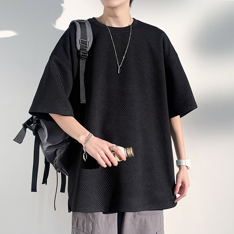 2023 Summer Hong Kong style large size half sleeve bottoming T-shirt men's 350g heavy weight high weight short sleeve jacket factory outlet