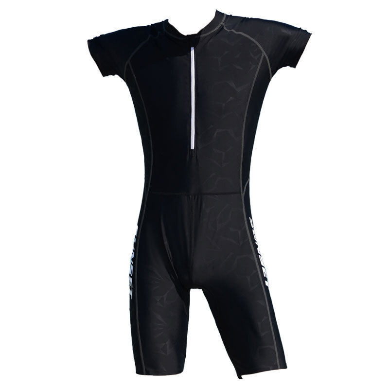 New men's one-piece swimsuit short-sleeved five-point pants suit quick-drying sunscreen student swimming suit training professional customization
