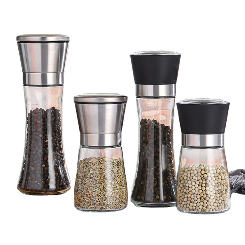 Household stainless steel pepper grinder manual glass grinding bottle pepper grinder kitchen supplies seasoning bottle