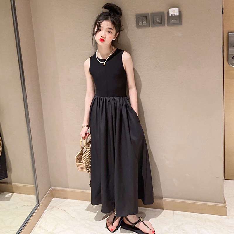 女童連衣裙夏裝2024新款夏季兒童洋氣公主裙網紅中大童無袖長裙子