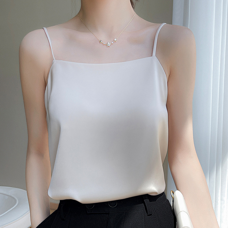 Silk Silk 2024 spring/summer women's new short slim-fit off-neck sleeveless temperament inner top camisole