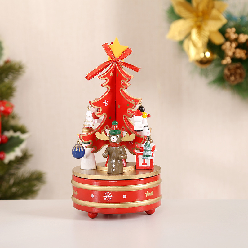 クロスボーダークリスマス装飾品クリスマスツリーオルゴール木製オルゴール置物diyショーウインドー装飾置物|undefined