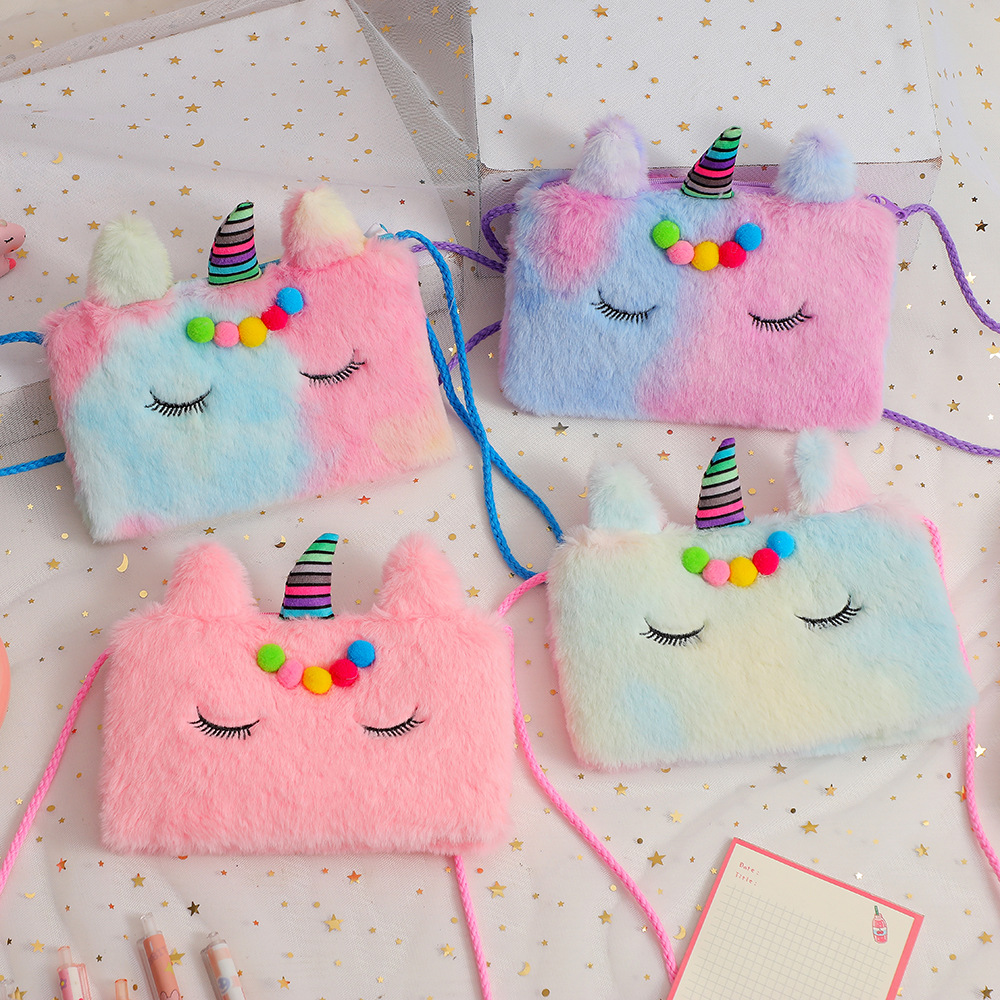 2023 New Unicorn Cartoon Plush Shoulder Bag Kindergarten Girls Crossbody Bag Cute Children Coin Purse