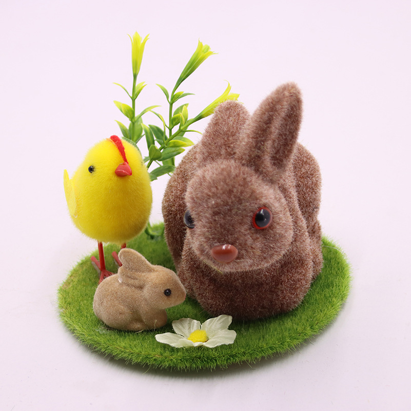 Amazon Easter Simulation Bunny Craft Cake Decorative Micro Landscape Ornaments Cute Flocking White Rabbit