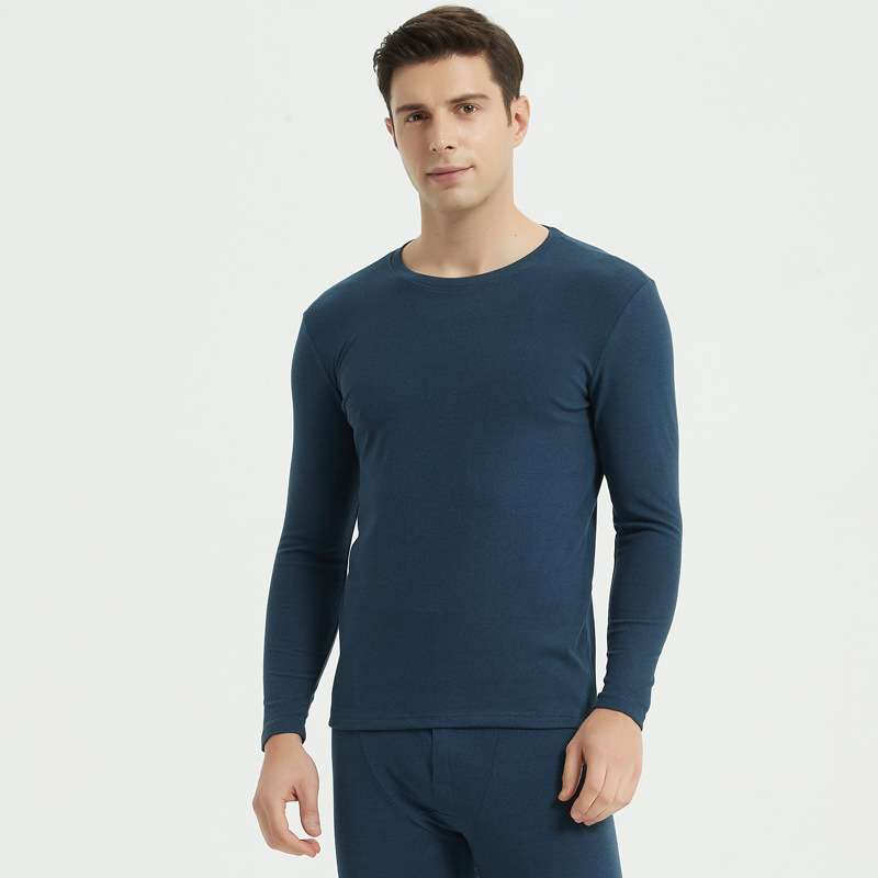 New Solid Color Double-sided Sanding Women's Thermal Underwear Autumn Clothes Round Neck Underwear Base Shirt Warm Suit for Men