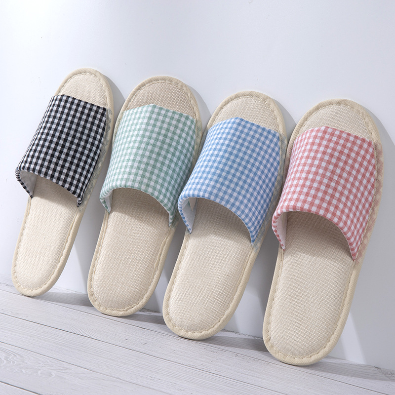 Summer Hotel Plaid linen slippers home leisure guest waiting men and women slippers hotel room slippers wholesale