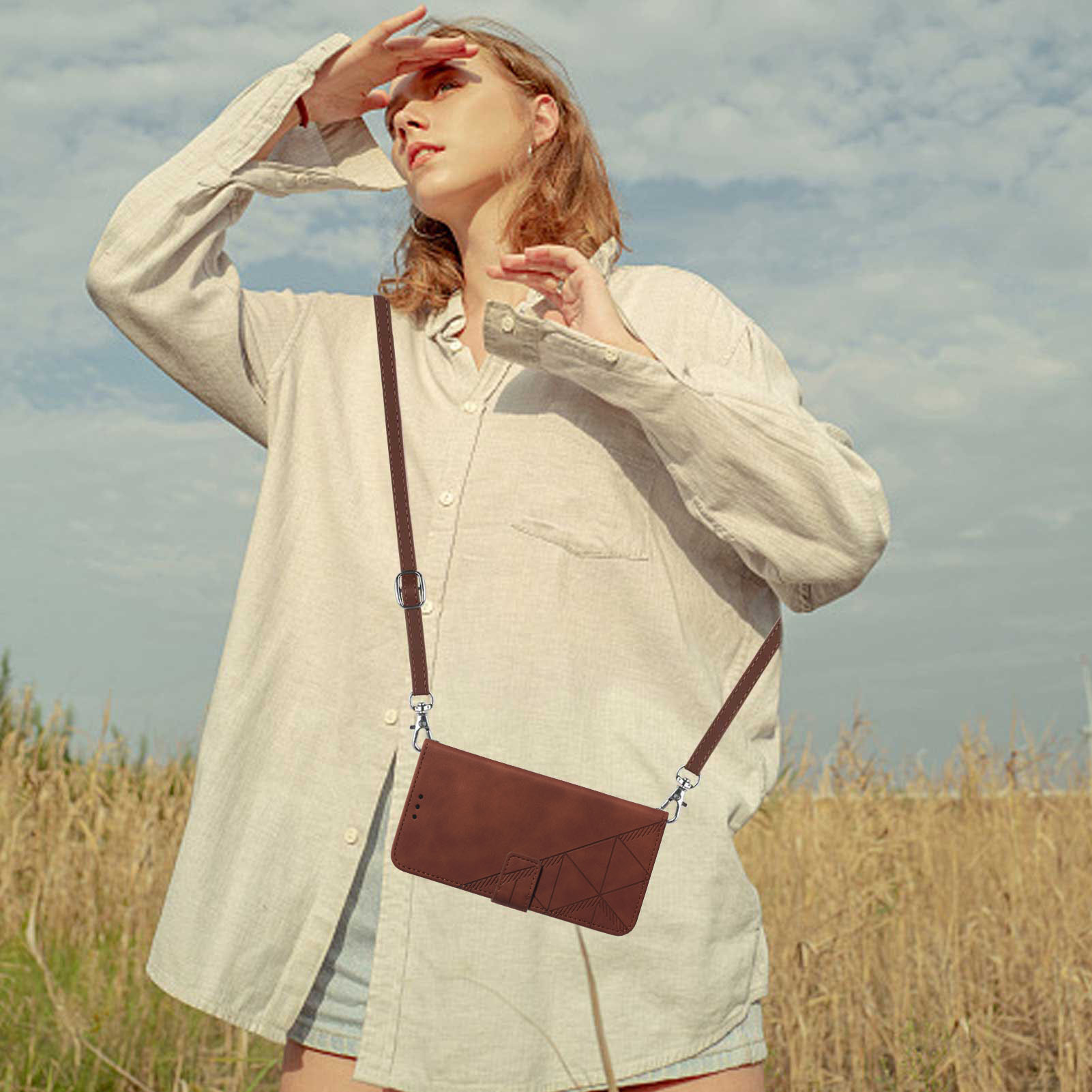 For Samsung S22ultra Crossbody Card Bag Leather Case S22plus Card Phone Case S22 Women's Crossbody Cord Leather Case