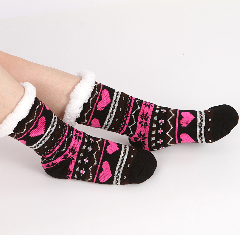 Floor socks jacquard Christmas fleece-lined non-slip snow bar socks cross-border hot sale thickened lambswool indoor long knitted socks