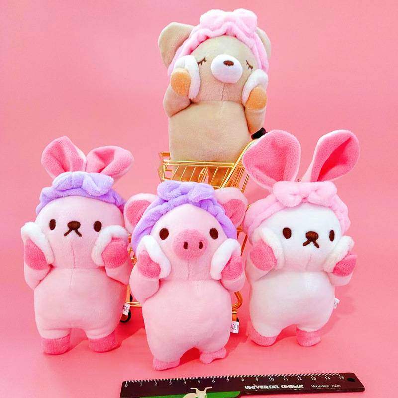 Wholesale wash face Bear pig rabbit small doll creative doll plush pendant boutique grab doll schoolbag keychain