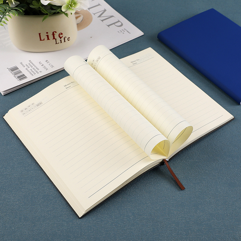 In stock A5 soft leather notebook wholesale business office meeting recording book thickened blank notepad printable logo