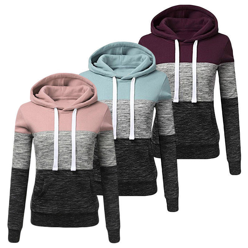 Cross-border for autumn and winter European and American explosions long sleeve hooded top casual color matching pullover women's sweater