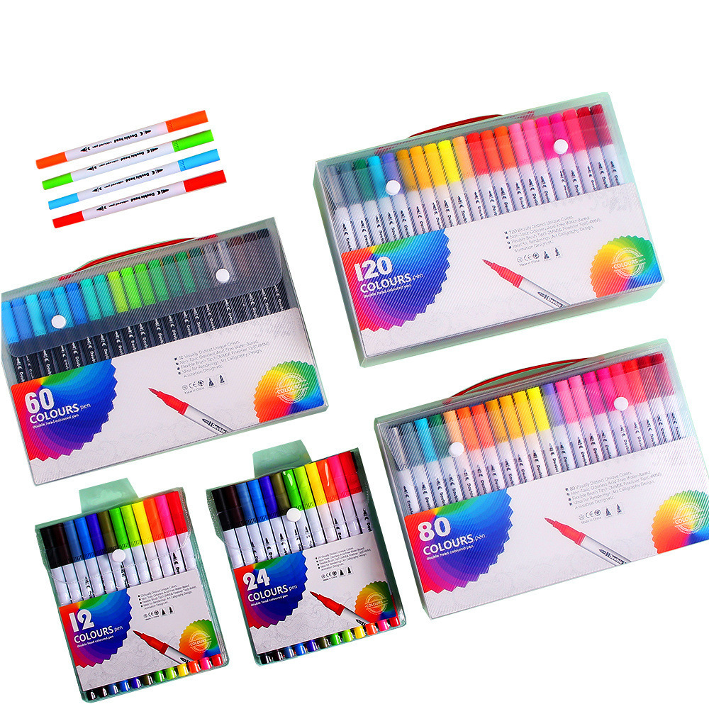 Children's brush water-based soft head double watercolor pen color washable soft head pen set