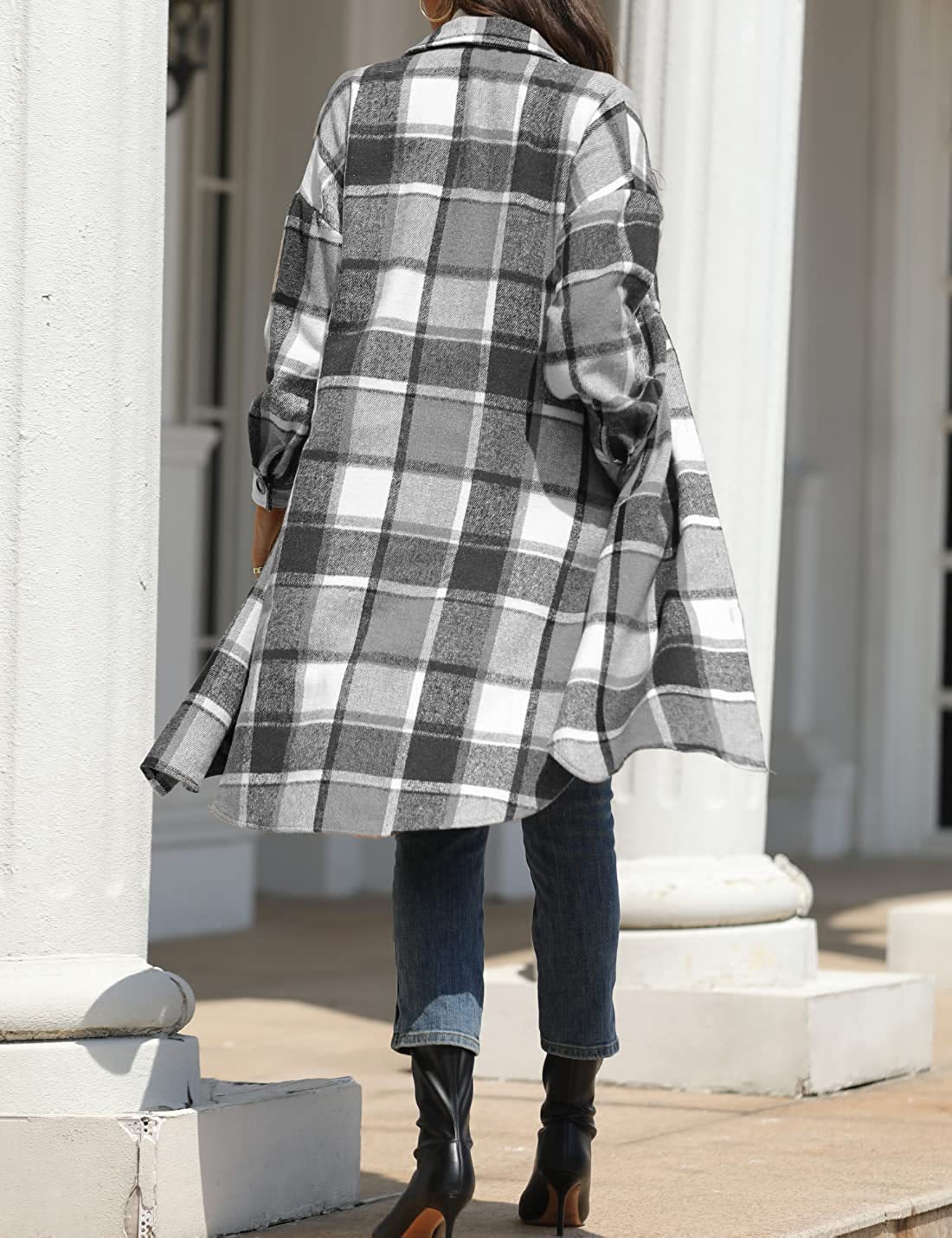 2021 Europe and America Cross-border Autumn and Winter New Women's Large Size Long Split Woolen Plaid Coat Coat_voghion.com