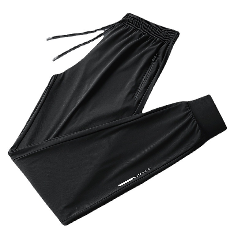 New ice silk pants men's sports casual pants straight pants stretch pencil pants summer quick-drying plus size Korean fashion