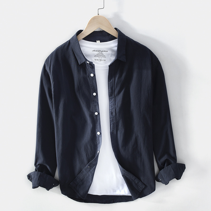 748 simple solid color men's shirt light retro cotton shirt a generation of hair