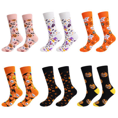 Halloween Socks Cross-border in stock Personality Cotton Socks Men and Women Pumpkin Skull Cartoon Mid-length Socks Trendy Long Explosions