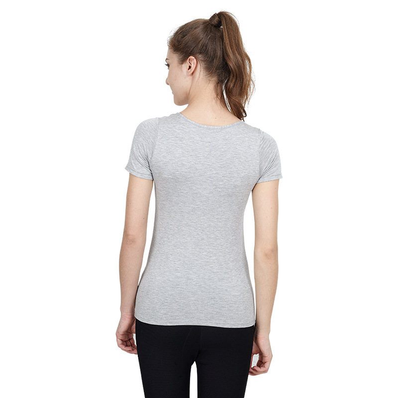 Short-sleeved T-shirt with Chest Pad Modal Camisole Women's Bra-free bra-t Yoga Base Shirt Loose Half-sleeved