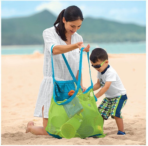Cross-border Summer Children's Beach Mesh Bag Large Toy Storage Bag Sand Digging Tools Mesh Beach Bag Grid Beach Bag