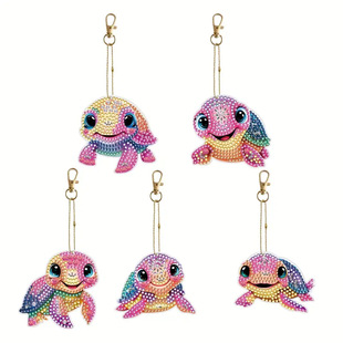 5-piece set new DIY keychain, 5D special-shaped diamond painted bright diamond, turtle keychain, decorative pendant