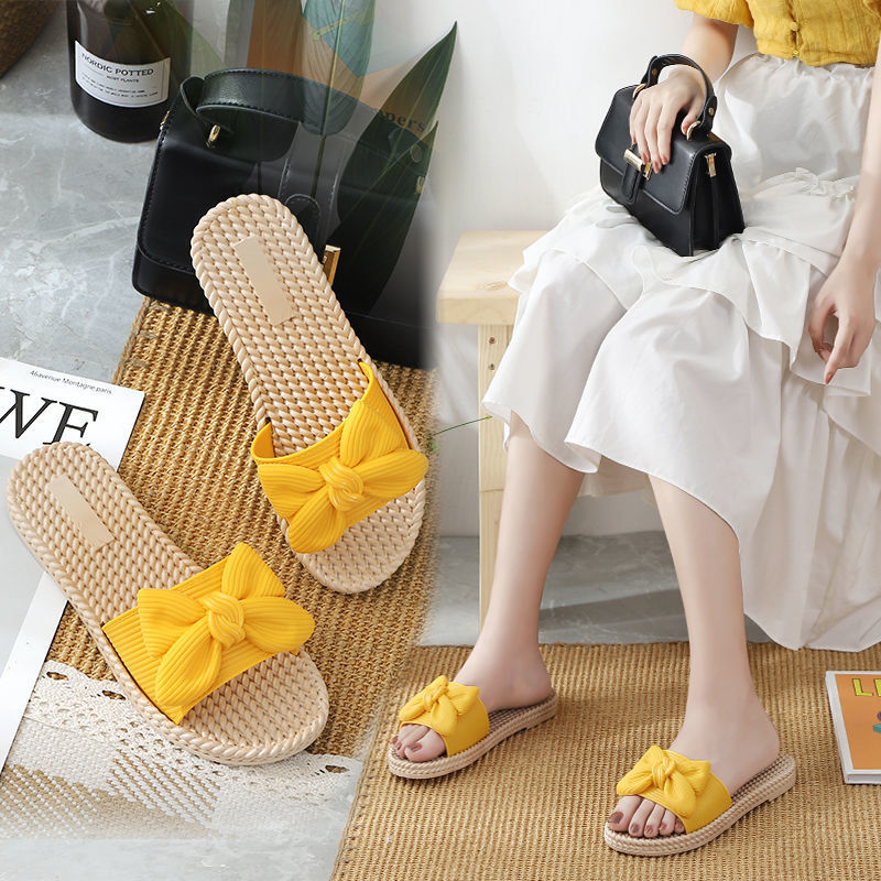 Slippers women's summer wear autumn fashion bow new Korean version of Joker non-slip deodorant cool ladies slippers wholesale