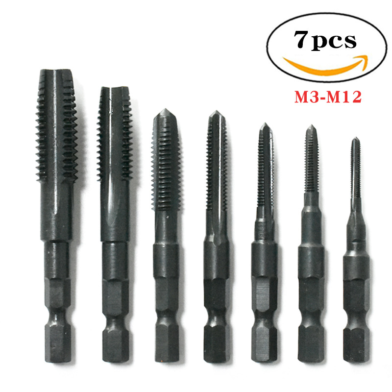 Pneumatic hexagonal handle straight groove tap hand drill tapping M3-m12 air batch tapping black high speed steel machine tap