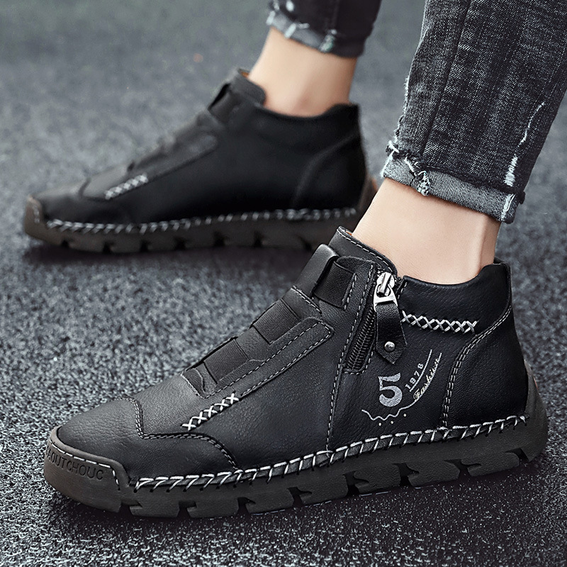 New Men's Casual Shoes Korean Style Fashionable Leather Shoes Men's Breathable High-top Outdoor Travel Men's Shoes Foreign Trade Single-layer Shoes
