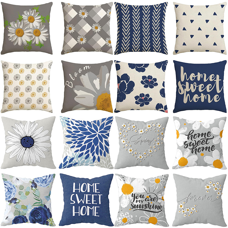 Amazon classic daisy printed linen pillowcase home living room office decoration sofa pillow cross-border hot