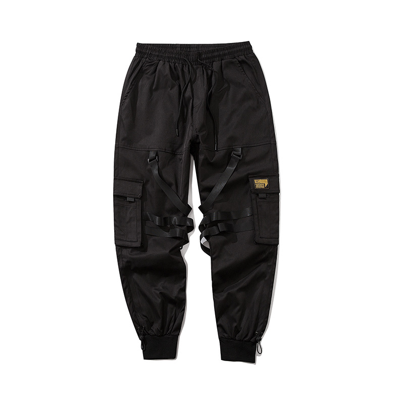 National fashion dark functional style overalls men's fashion brand loose trendy umbrella tactical multi-pocket ribbon ankle-tied pants
