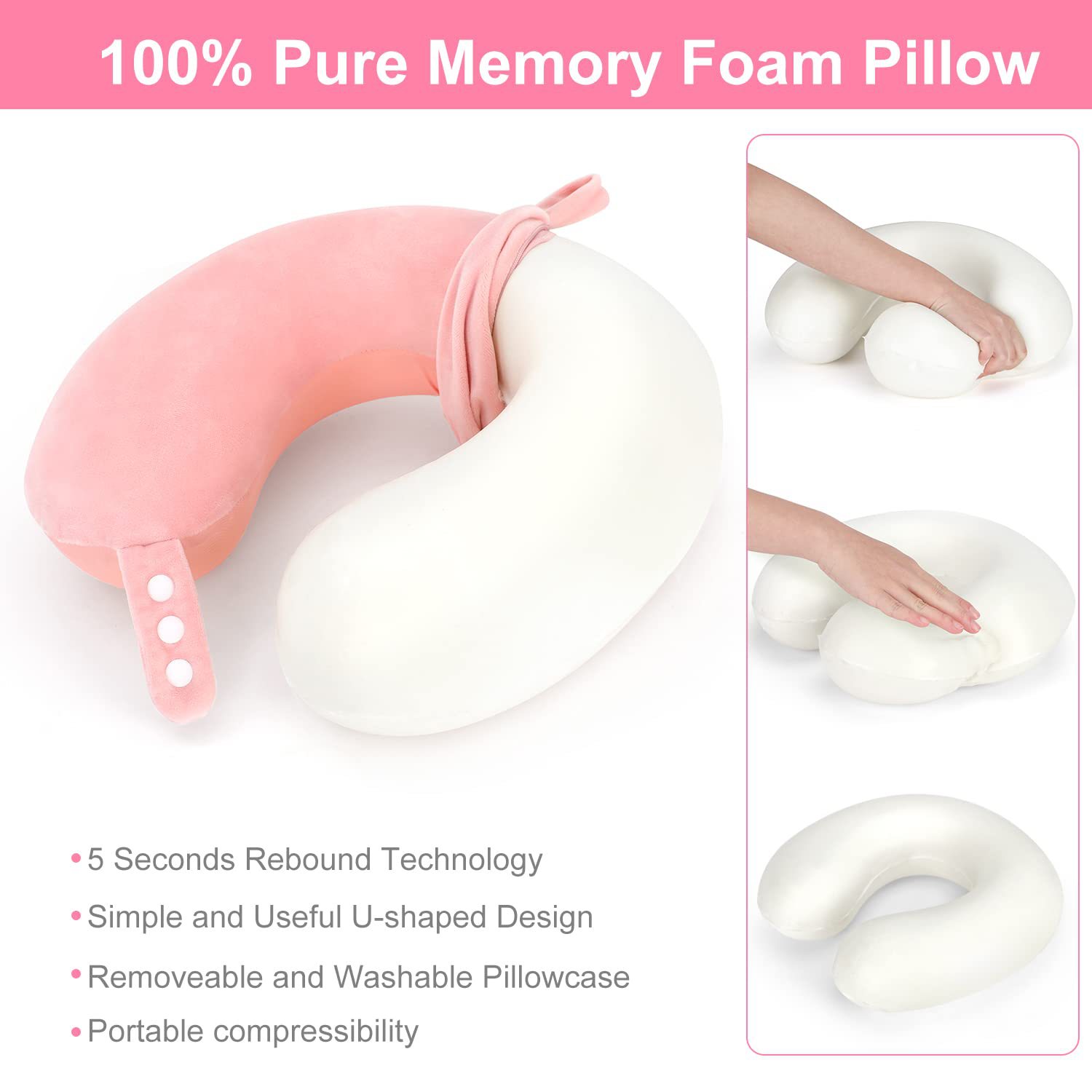 U-shaped pillow travel neck pillow memory foam airplane pillow for head support, soft Adjustable pillow
