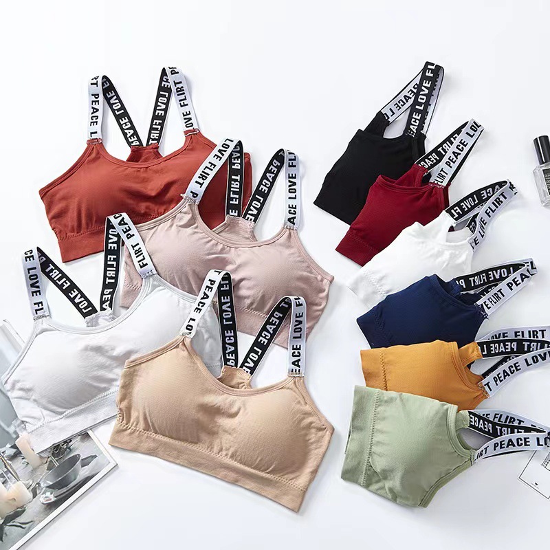 Women's Underwear Women's Beautiful Back English Letters Shoulder Strap Tube-wrap Chest Yoga Outer Wear Sports Bra Cross-border without Steel Ring