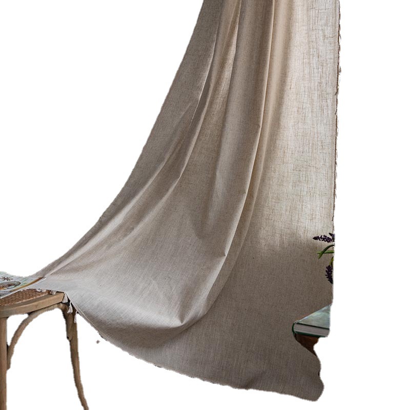 Cloth dad curtain American simple solid color bamboo linen bedroom living room shading sound insulation bay window finished wholesale