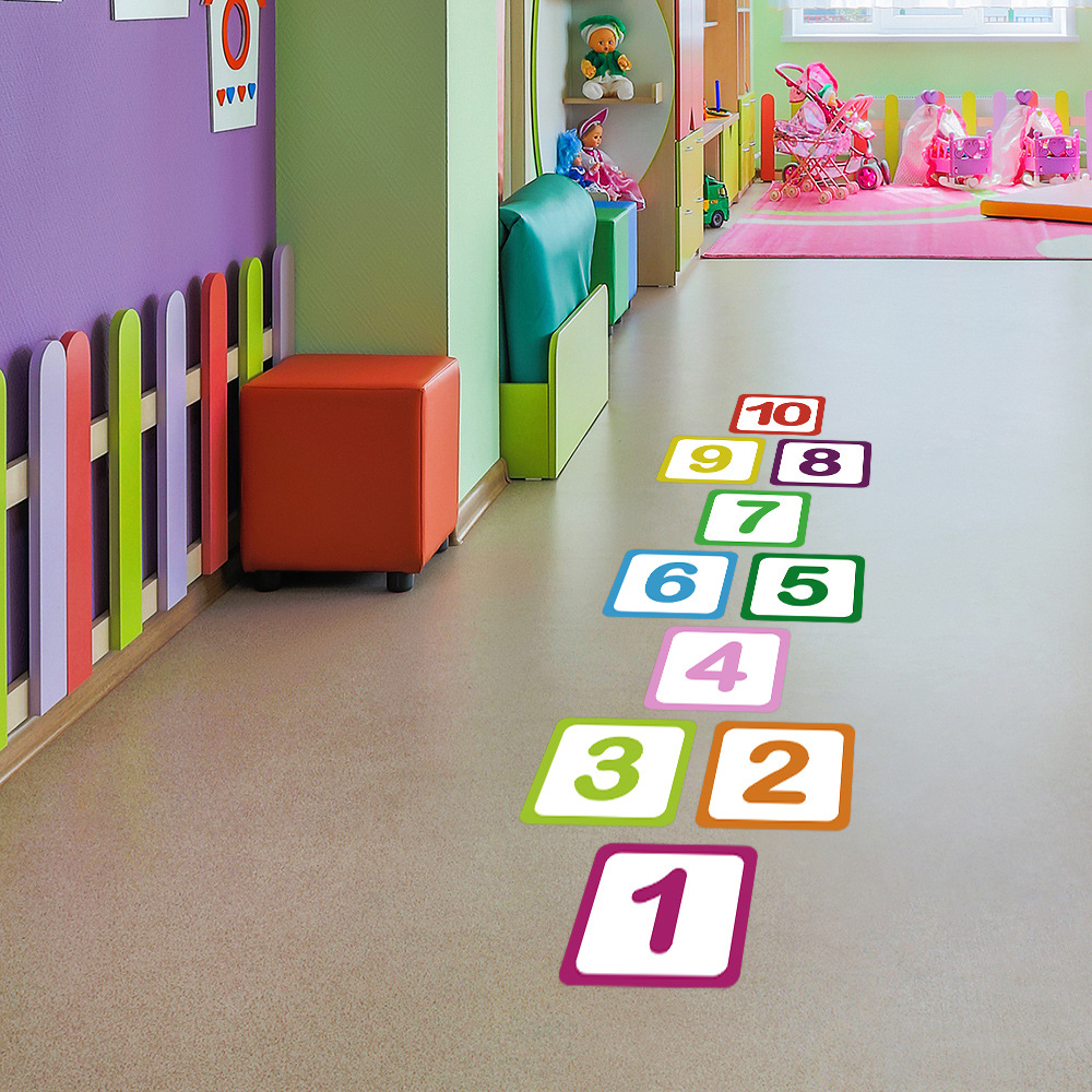 Digital square hopscotch game wall stickers children's room kindergarten self-adhesive floor stickers matte material non-slip