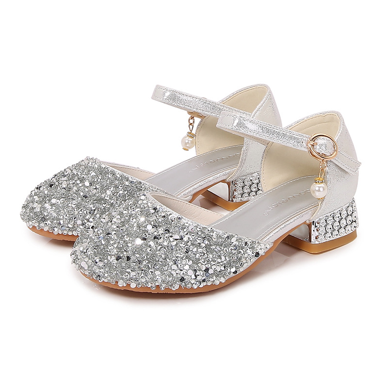 Girls' silver princess shoes children's high heel toe shoes student performance shoes catwalk piano performance shoes summer sandals