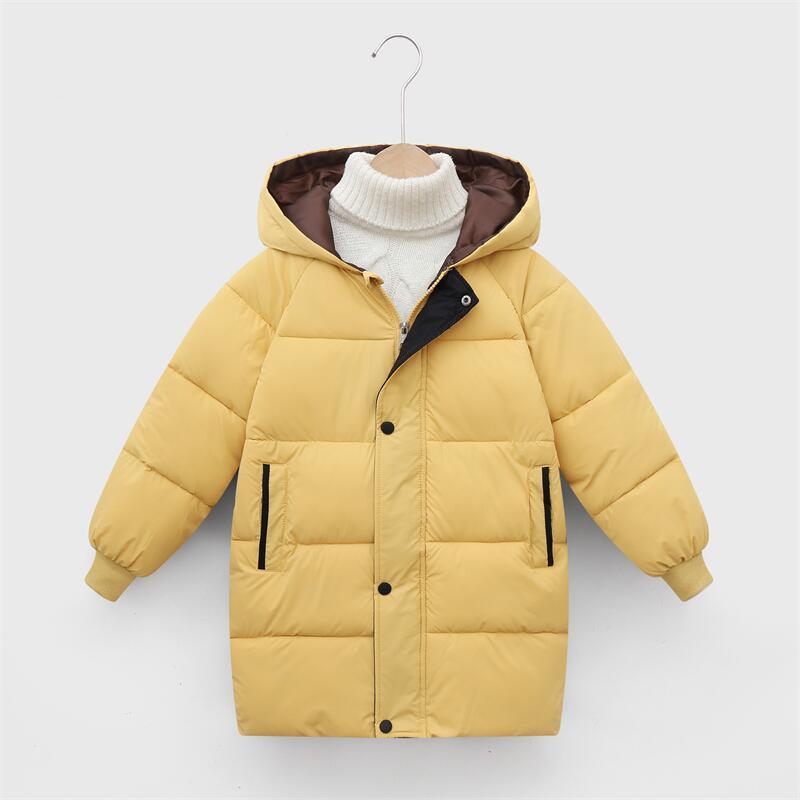 2021 Autumn and Winter New Children's Mid-length Thickened Down Cotton Jacket Big Boys and Girls Hooded Cotton Clothes