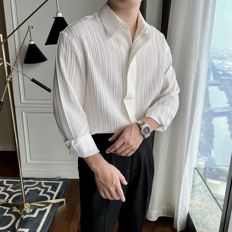 Japanese oversize Pleated Long Sleeve Shirt Men's and Women's Loose Design Drop Sense Niche bf Style Cardigan Lapel Shirt